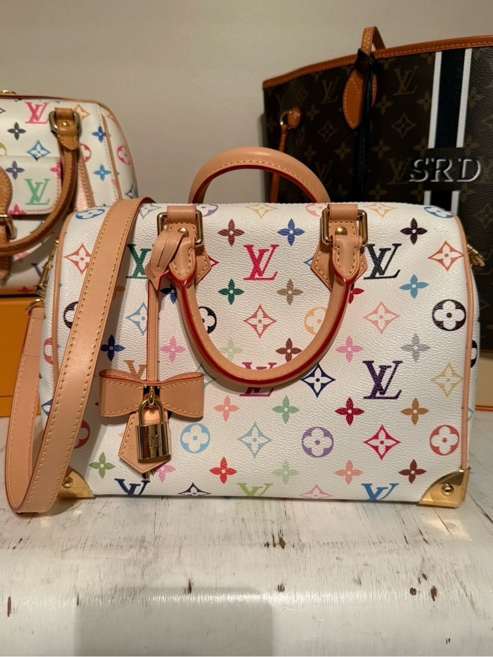 White Canvas Monogram with Leather Crossbody/Arm Straps